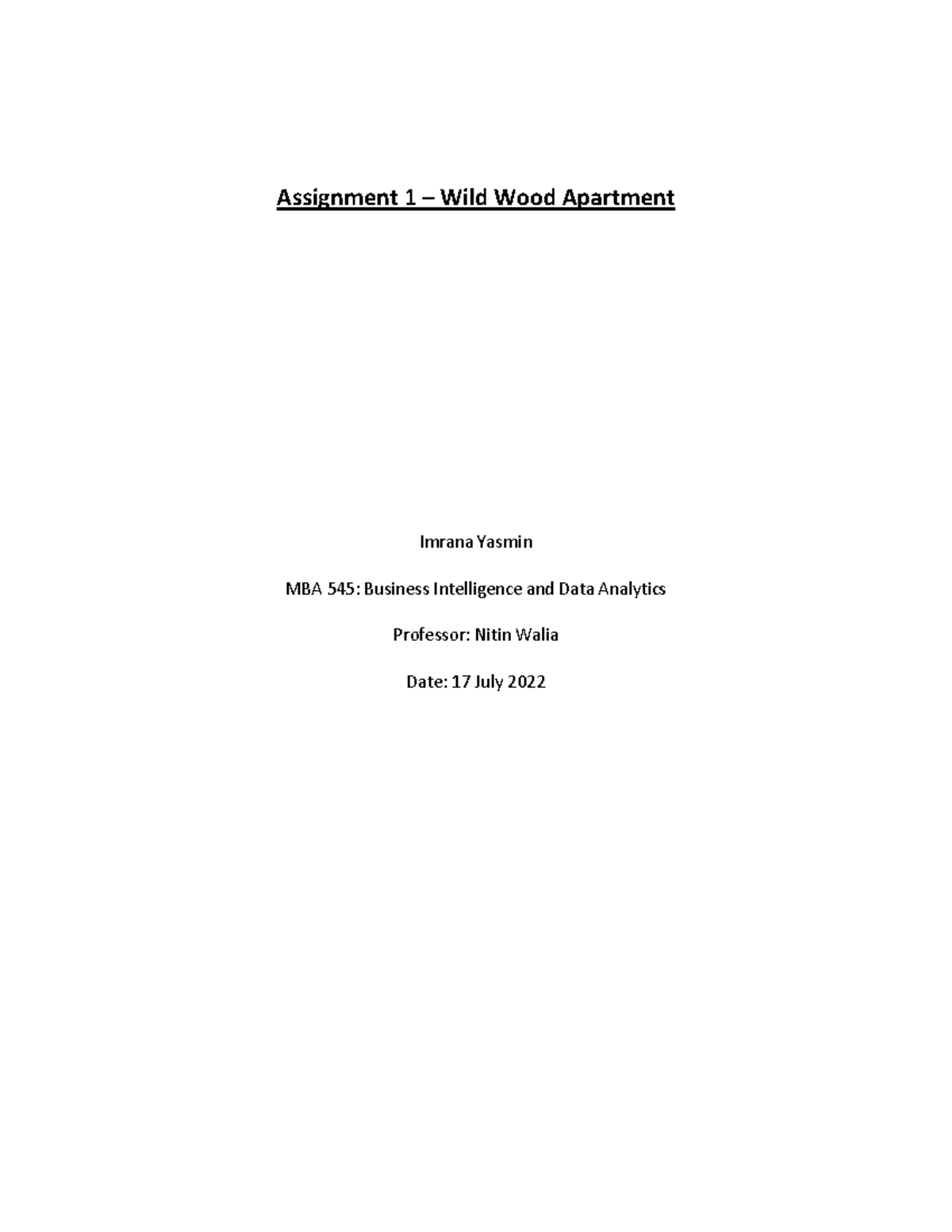 MBA 545: Assignment 1 - Database Analysis of Wild Wood Apartments - Studocu