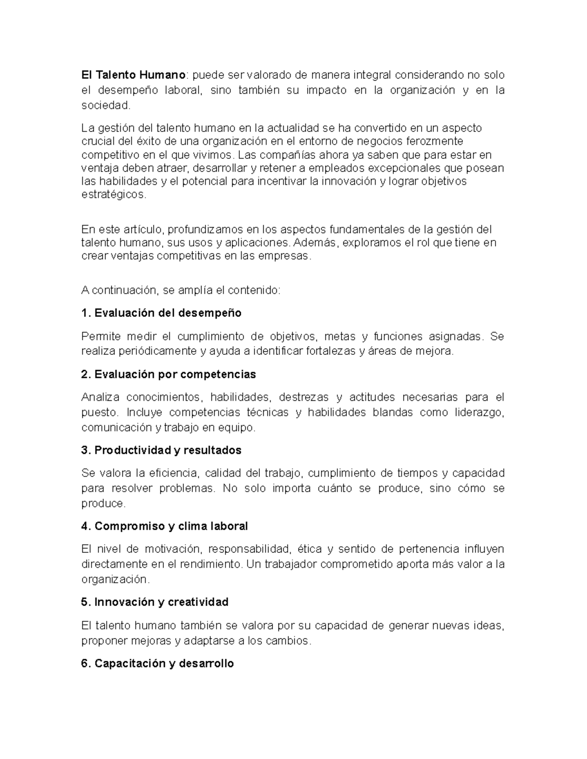 Gestión del Talento Humano: Claves para el Éxito Organizacional - Studocu