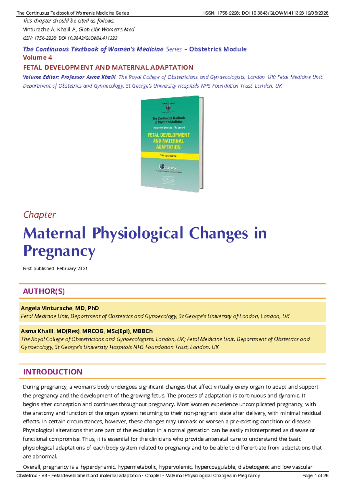 Obstetrics V4: Maternal Physiological Changes in Pregnancy Chapter ...