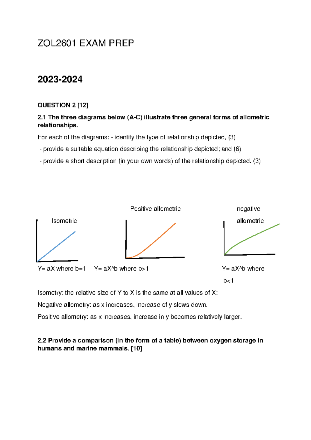 ZOL2601 EXAM PREP: Allometric Relationships & Mammalian Adaptations ...