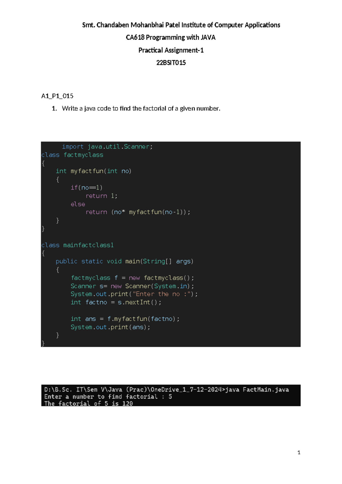 22BS IT 015 A1 - all java assignment programs - CA618 Programming with ...