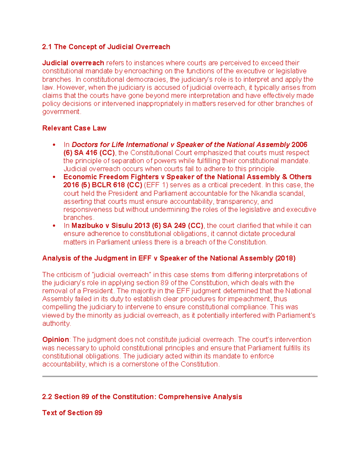 2TYRT - ANSWERS - 2 The Concept of Judicial Overreach Judicial ...