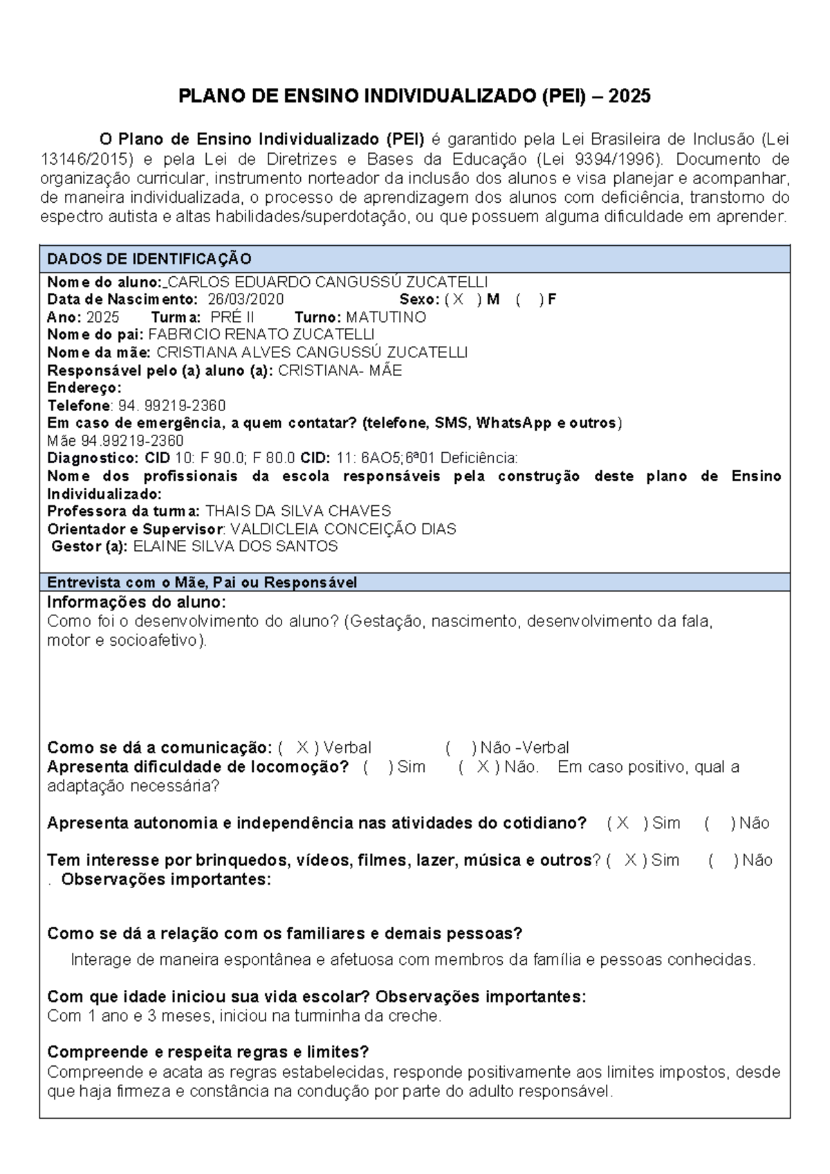 PEI 2025: Plano de Ensino Individualizado para Educação Infantil - Studocu