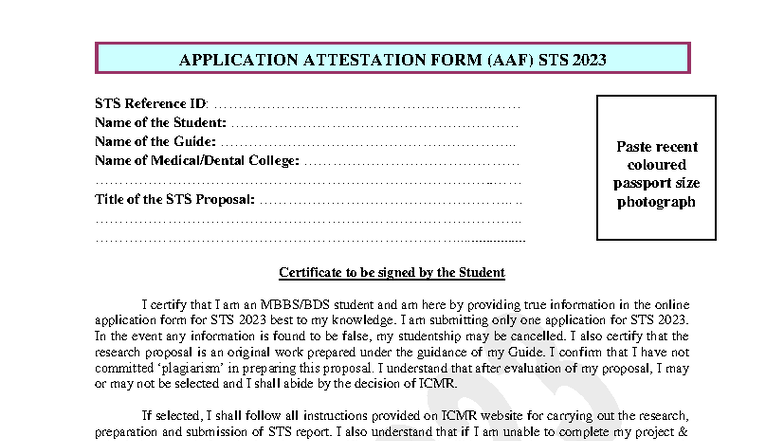 Application Attestation Form (AAF) for STS 2023 Submission - Studocu