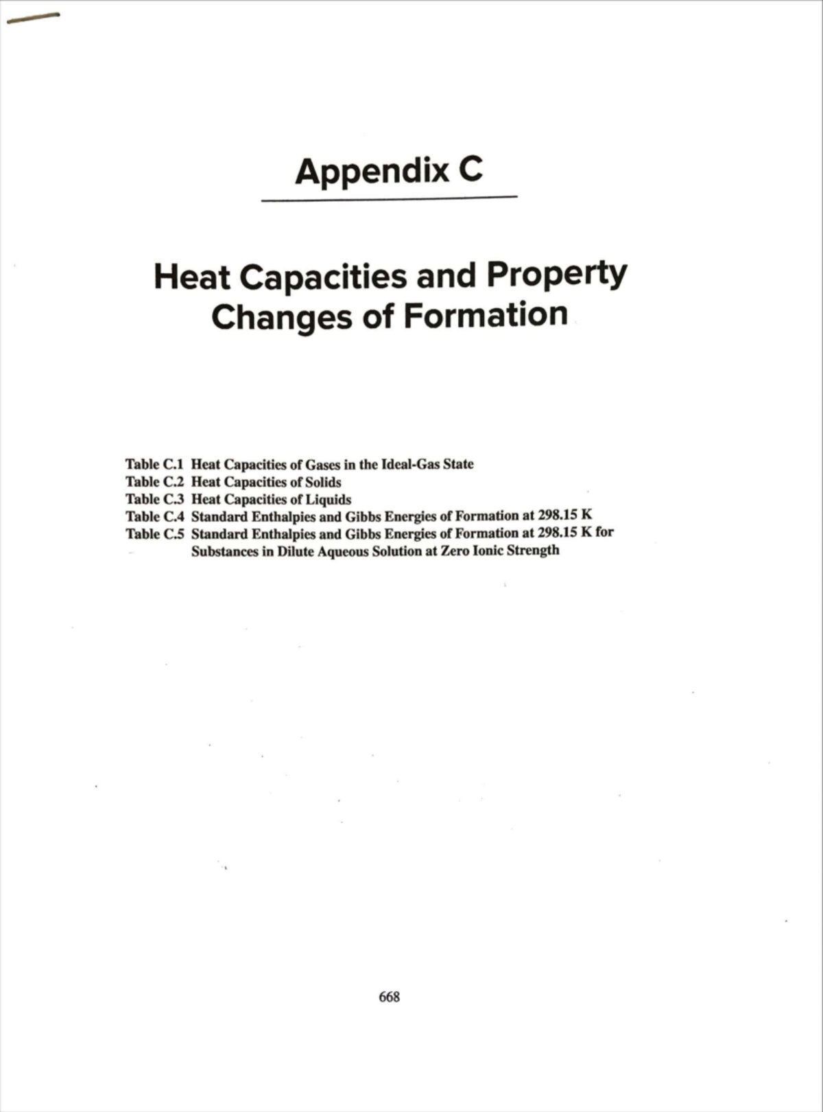 Appendix C - Heat Capacities and Formation Property Changes - Studocu