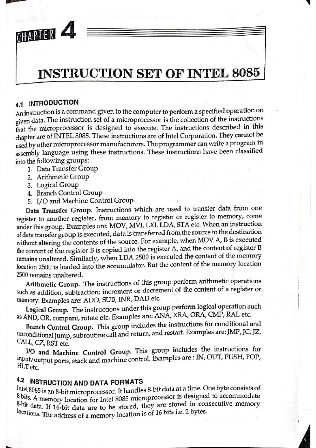 CH(4)B-RAM: Intel 8085 Instruction Set Overview - Studocu