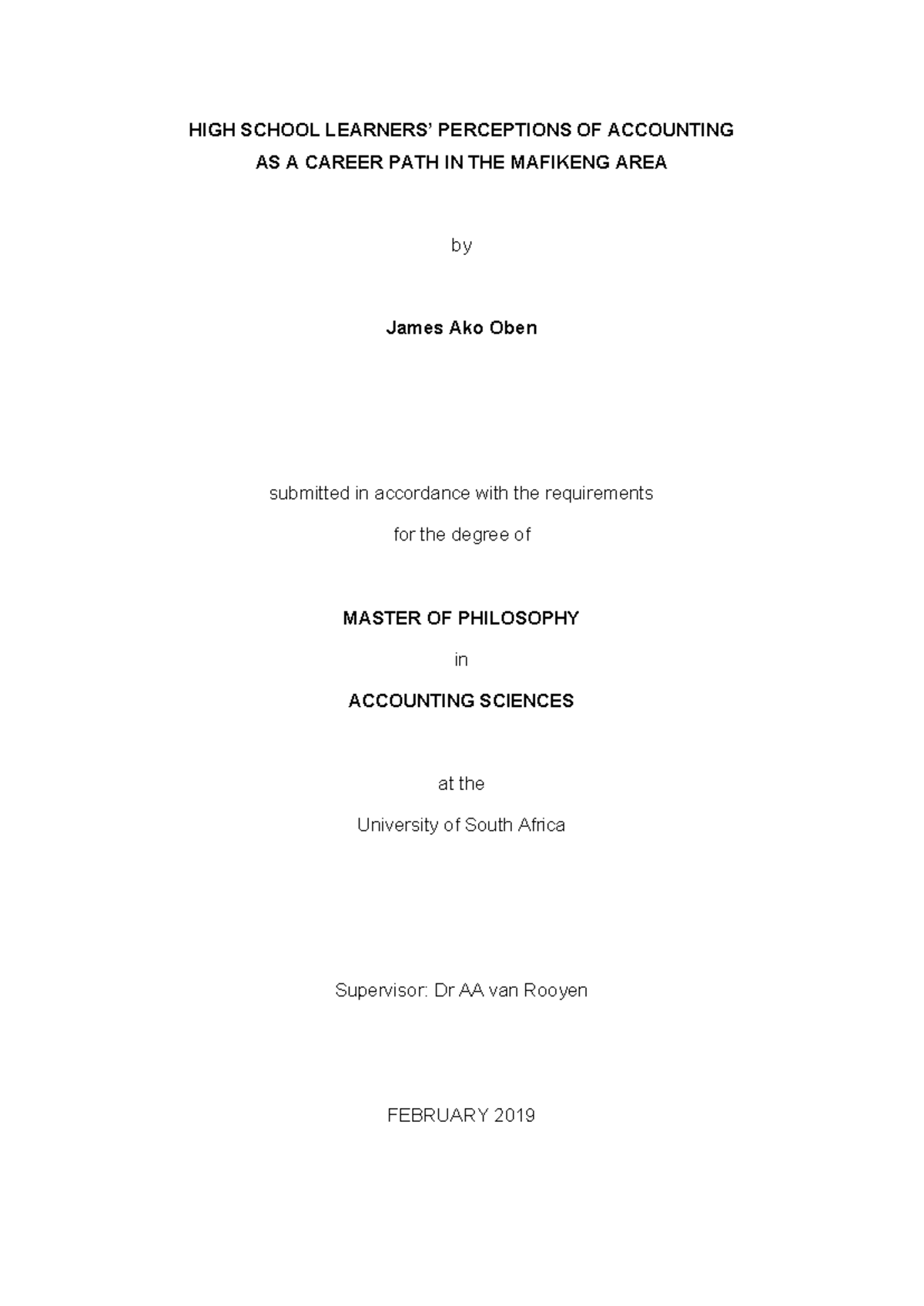 Dissertation oben ja - HIGH SCHOOL LEARNERS’ PERCEPTIONS OF ACCOUNTING ...