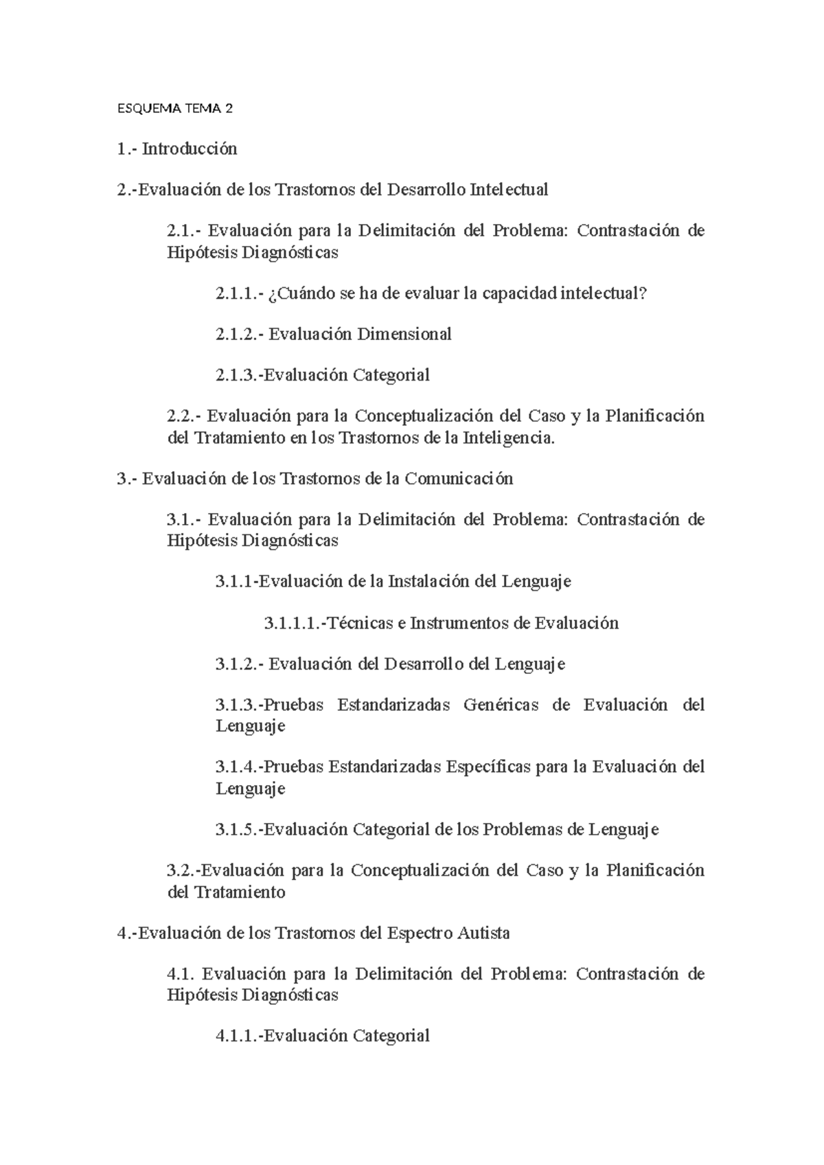 Esquema TEMA 2 - ESQUEMA TEMA 2 1.- Introducción 2.-Evaluación de los ...