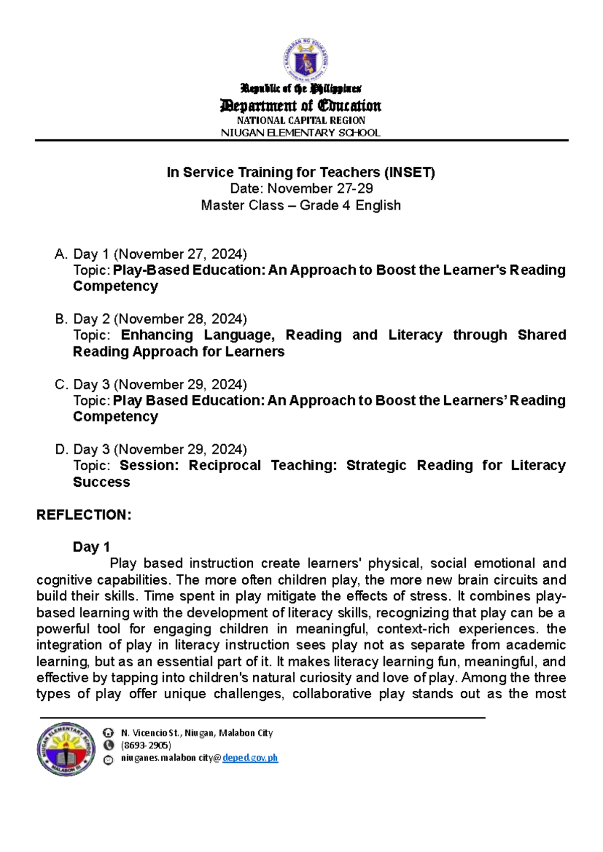 Inset-Reflection-Morales - Department of Education NATIONAL CAPITAL ...