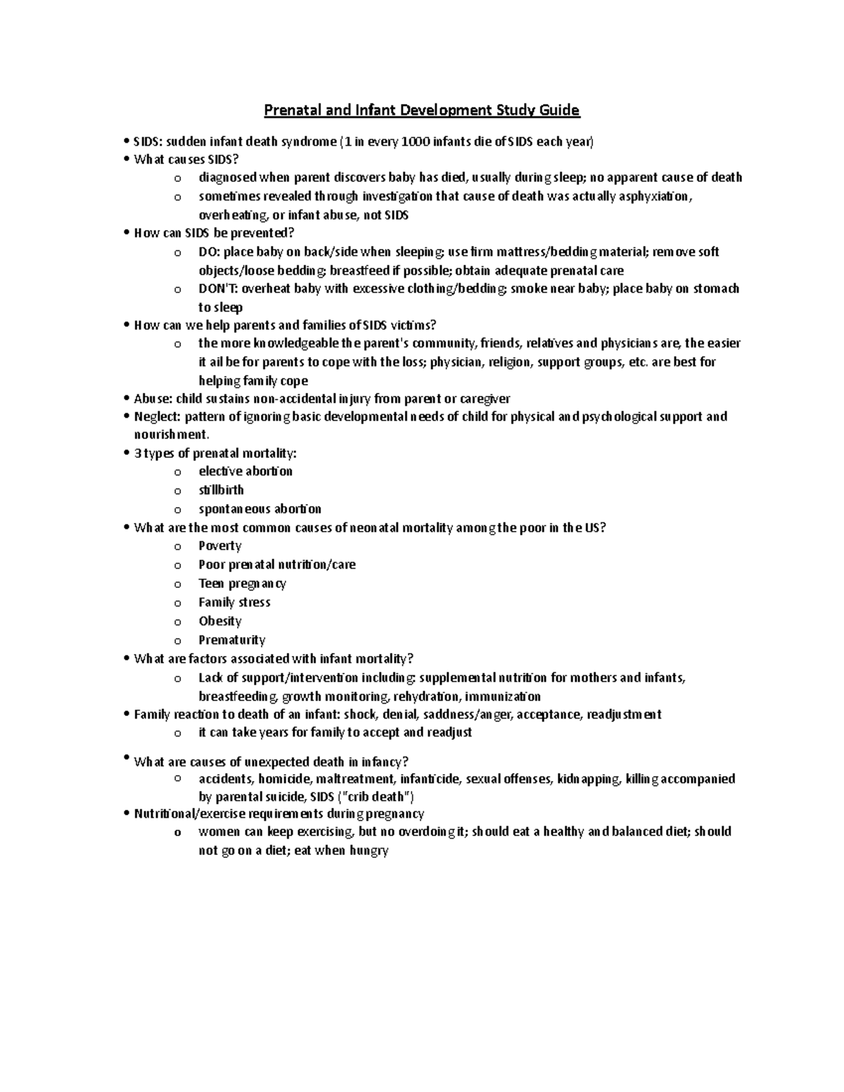 Prenatal and Infant Development Study Guide - are best for helping ...