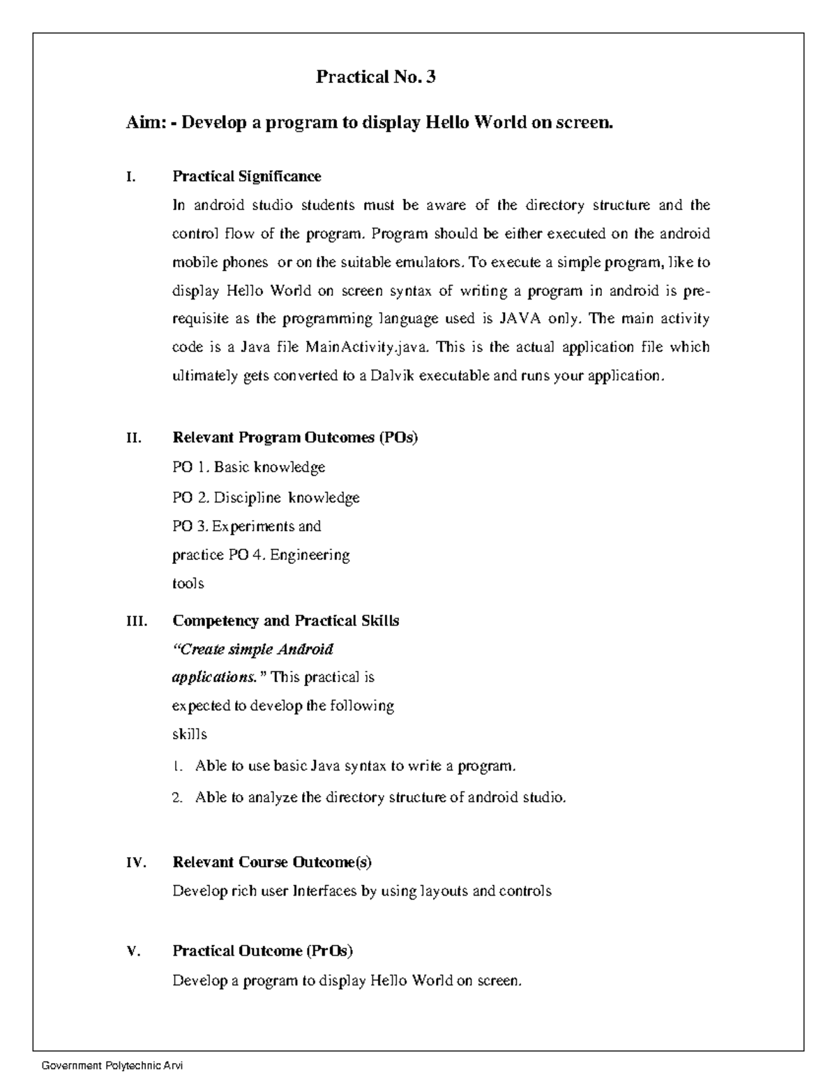MAD3And4 Practical No. 3 - Hello World Program Development Notes - Studocu
