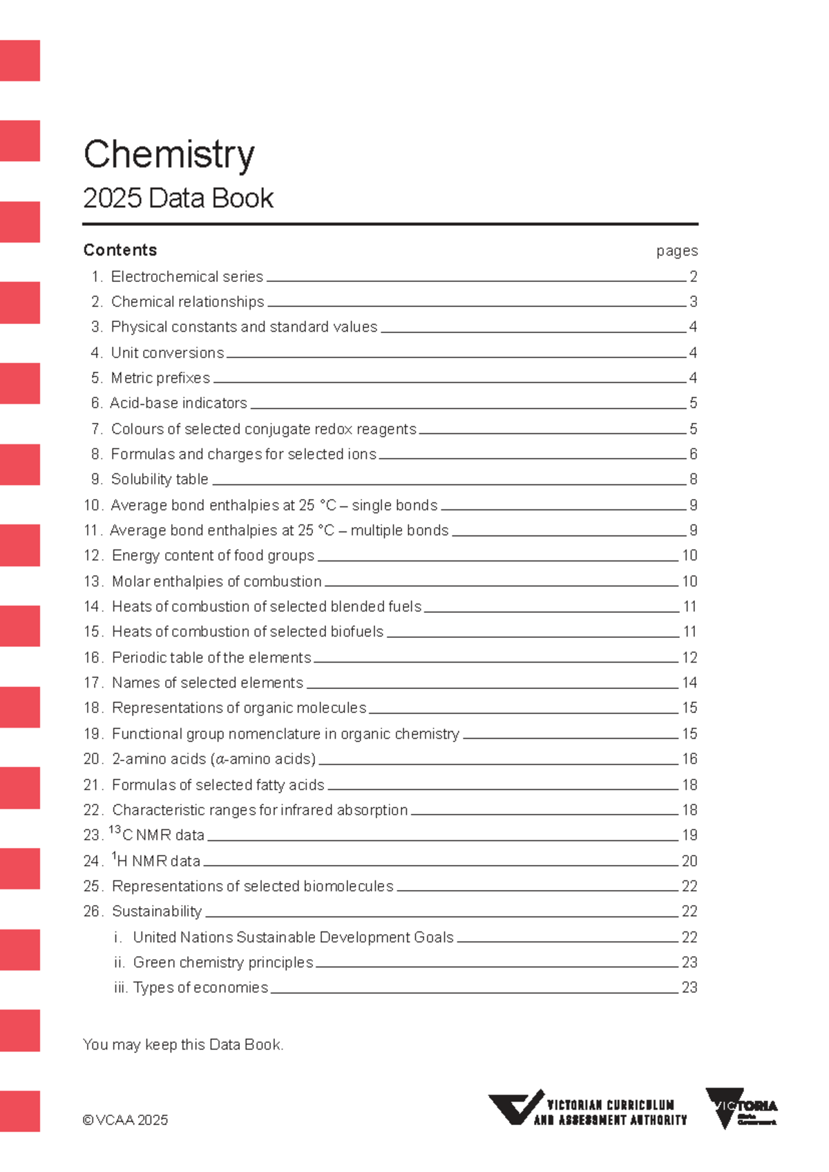VCE Chemistry 2025 Data Book: Comprehensive Reference Guide - Studocu