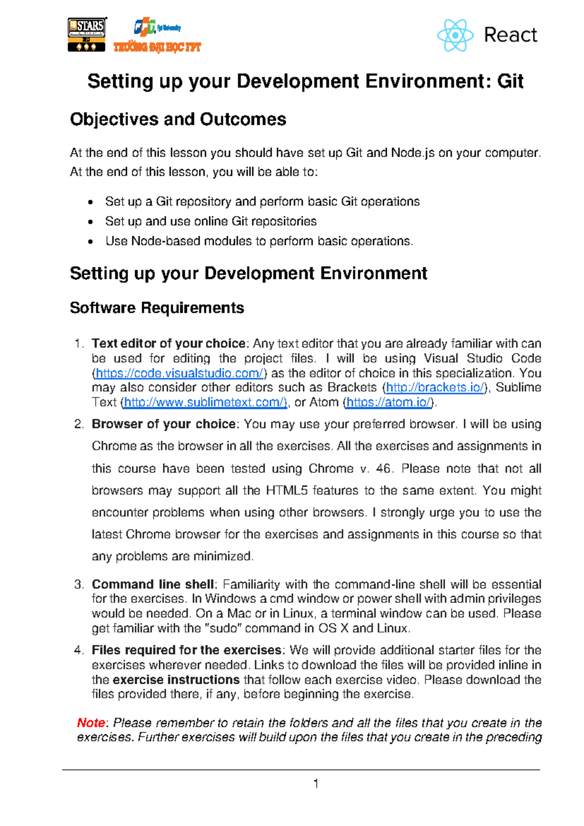 Exercise 1 Setting up Git - 1 Setting up your Development Environment ...