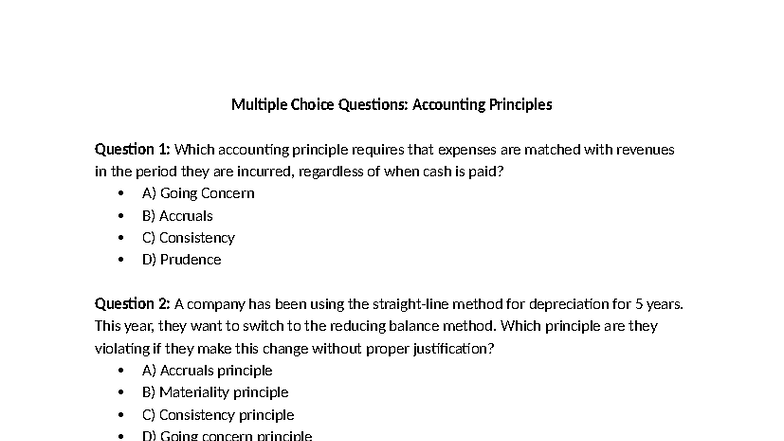 Multiple Choice Questions: Accounting Principles (Chapter 2) - Studocu