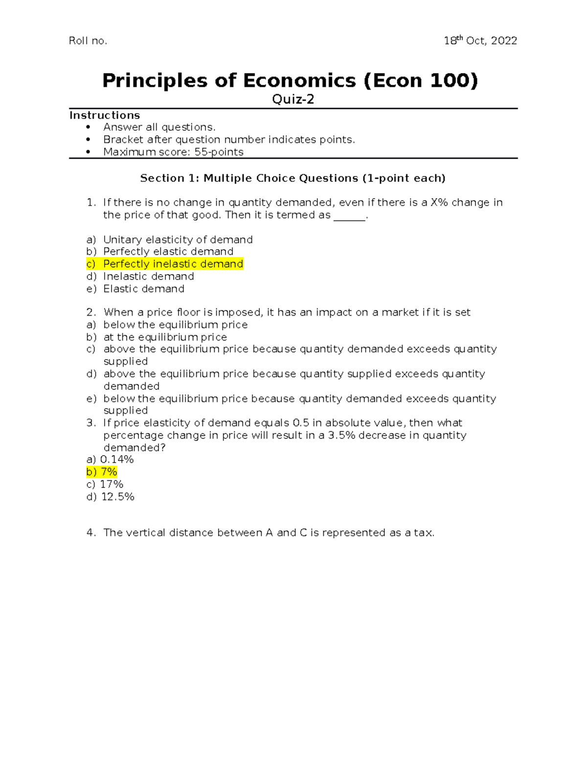 Econ 100 Micro Economics - Principles of Economics (Econ 100) Quiz ...