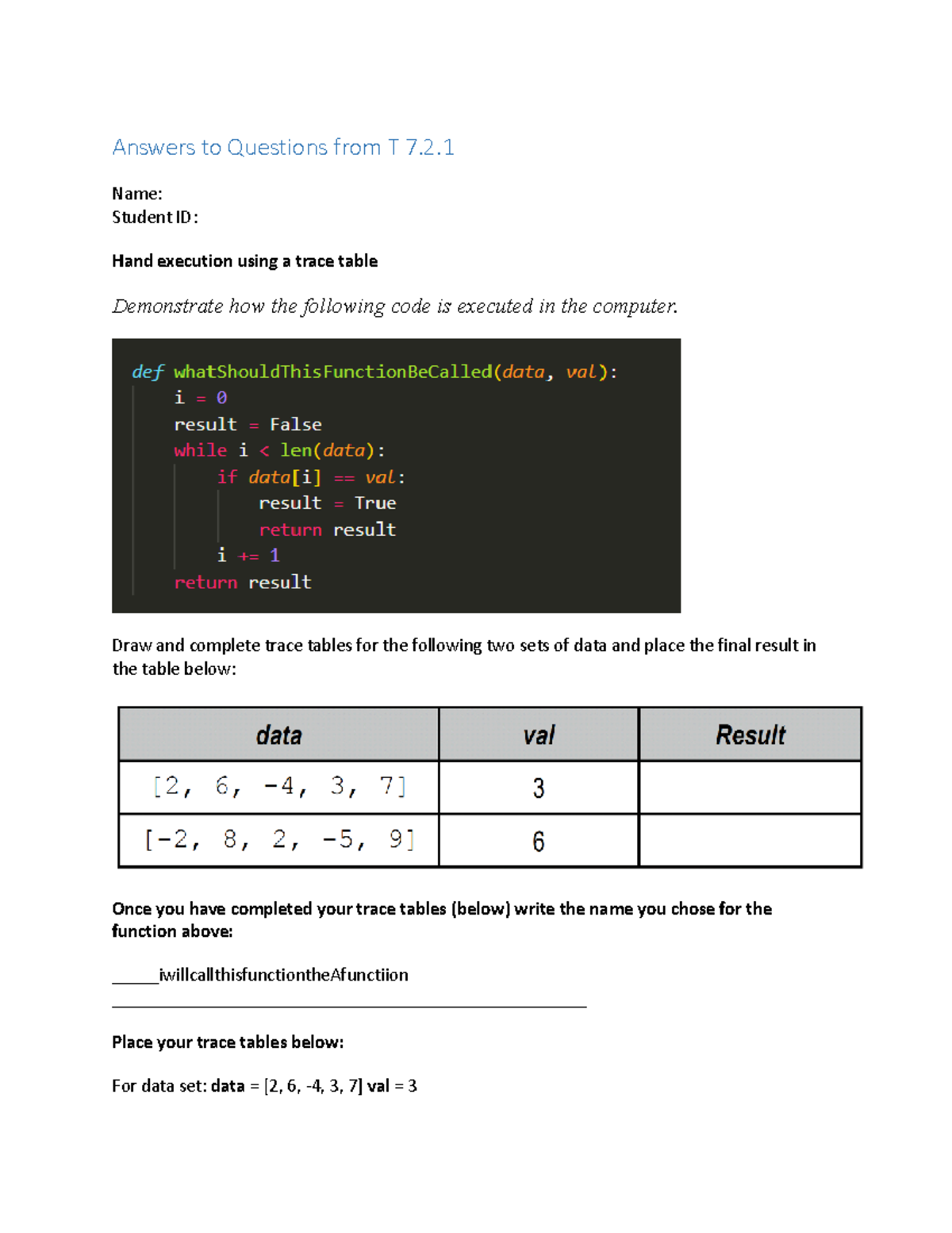 Tutorial Task - Hand Execution of Array Search (T 7.2.1) - Studocu