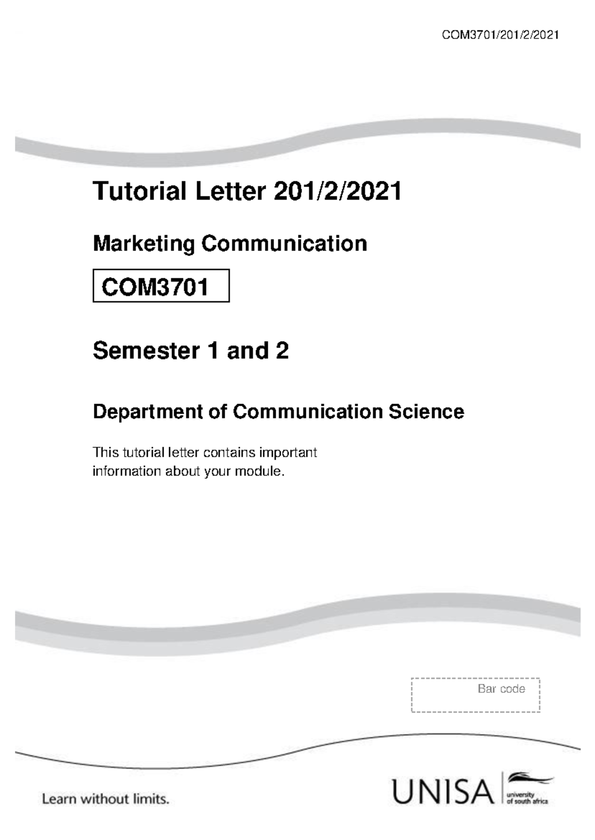 COM3701 2021 Tutorial Letter: Marketing Communication Overview - Studocu