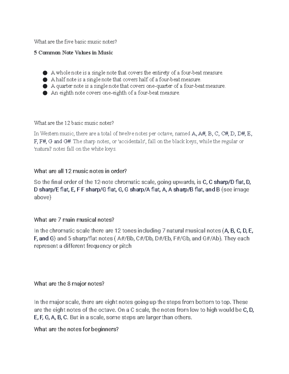 Music Notes Explained: Basics and Scales - Class Notes - Studocu
