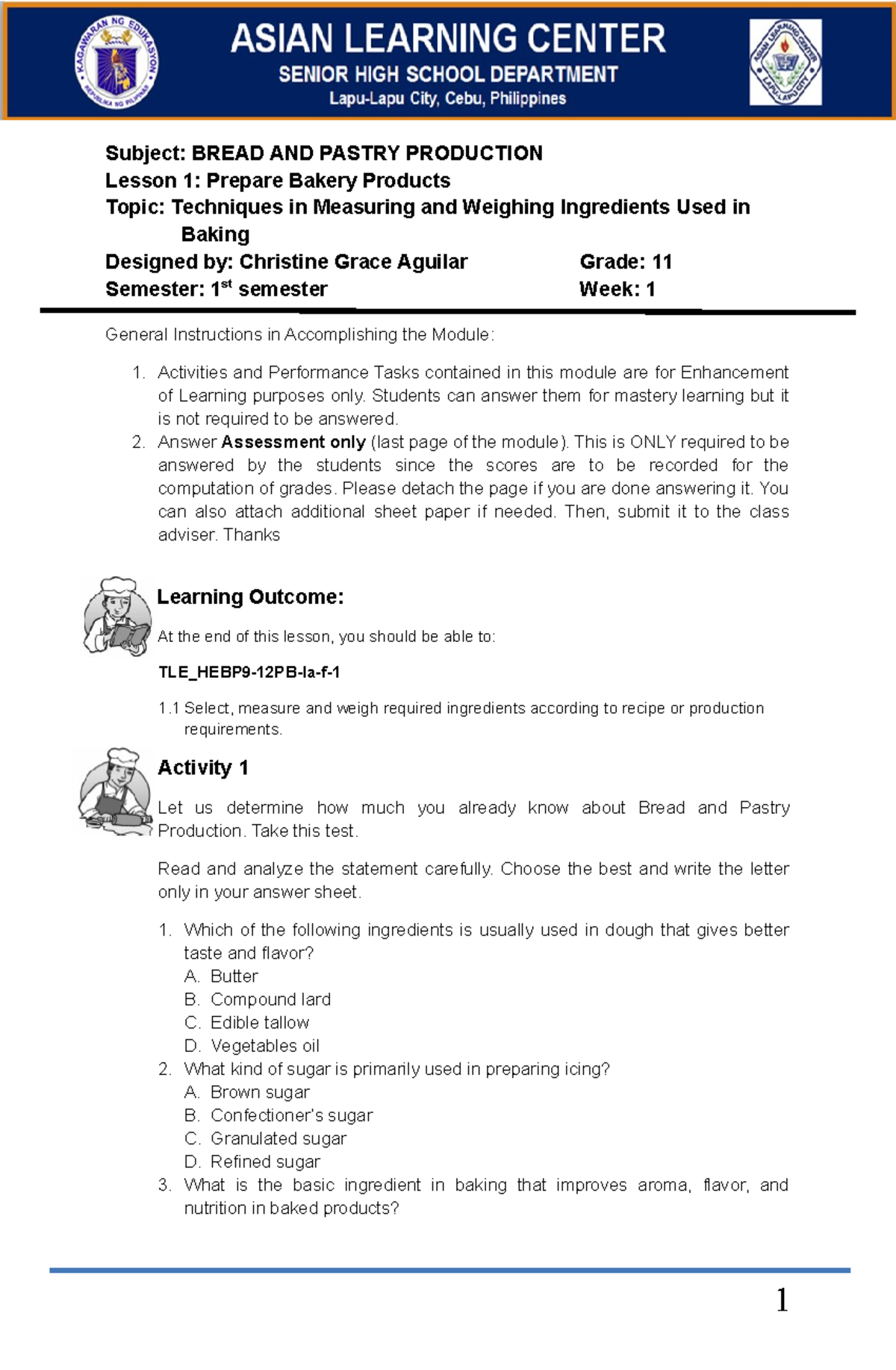 Techniques in Measuring & Weighing Ingredients in Baking (TLE_HEBP9 ...