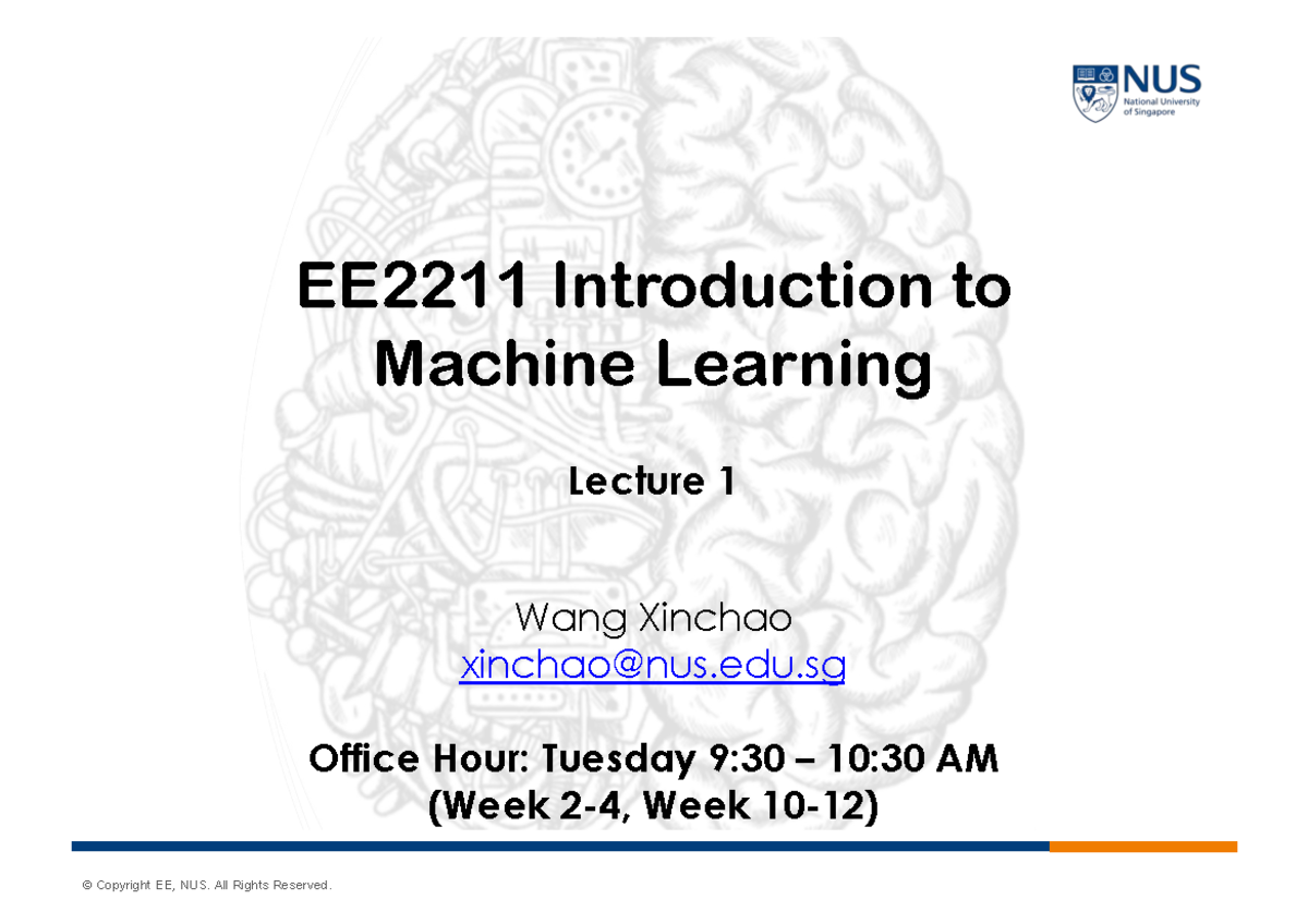 EE2211 Introduction to Machine Learning Lecture 1 Notes - Studocu