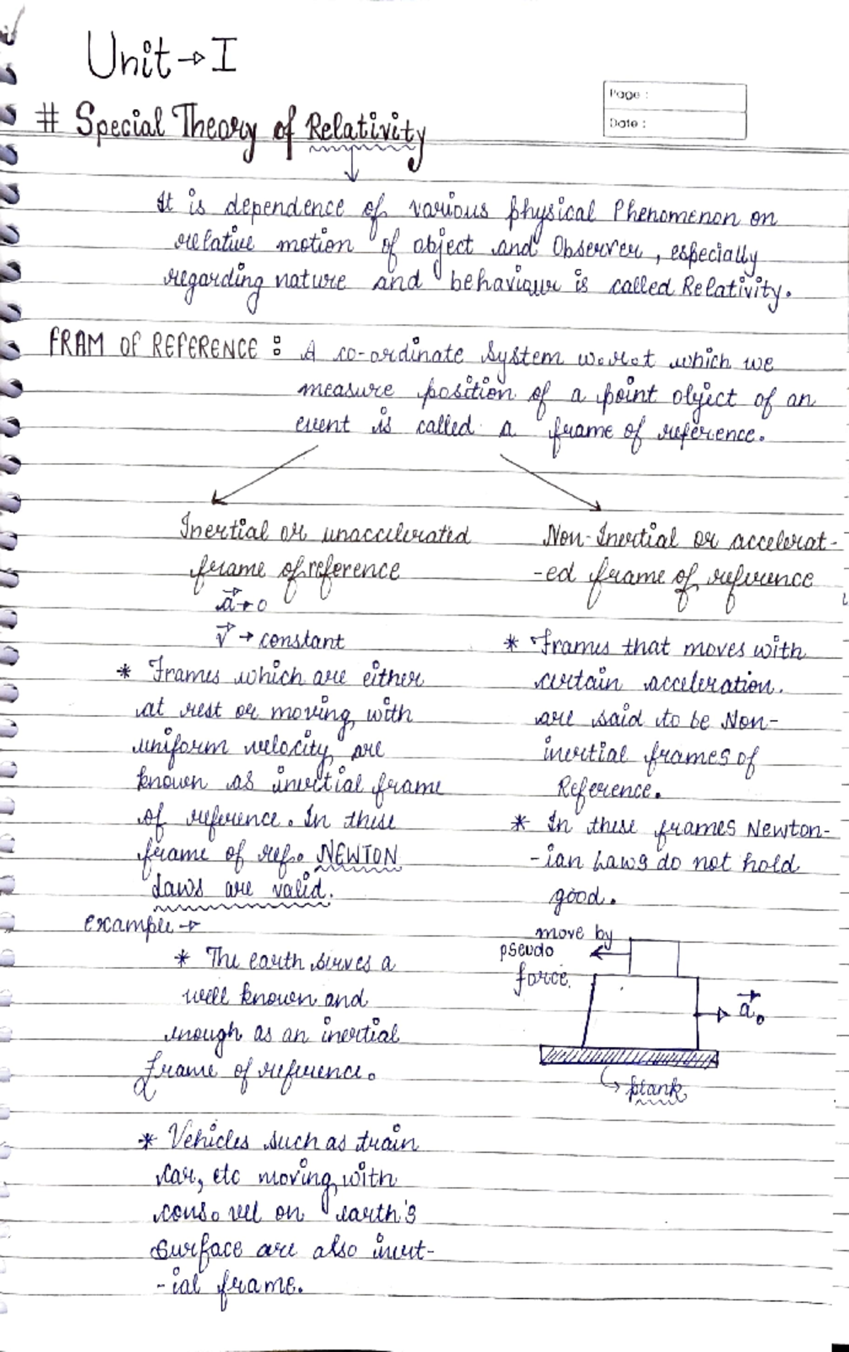 Physics unit 1 - Notes regarding Einstein's Special Theory of ...