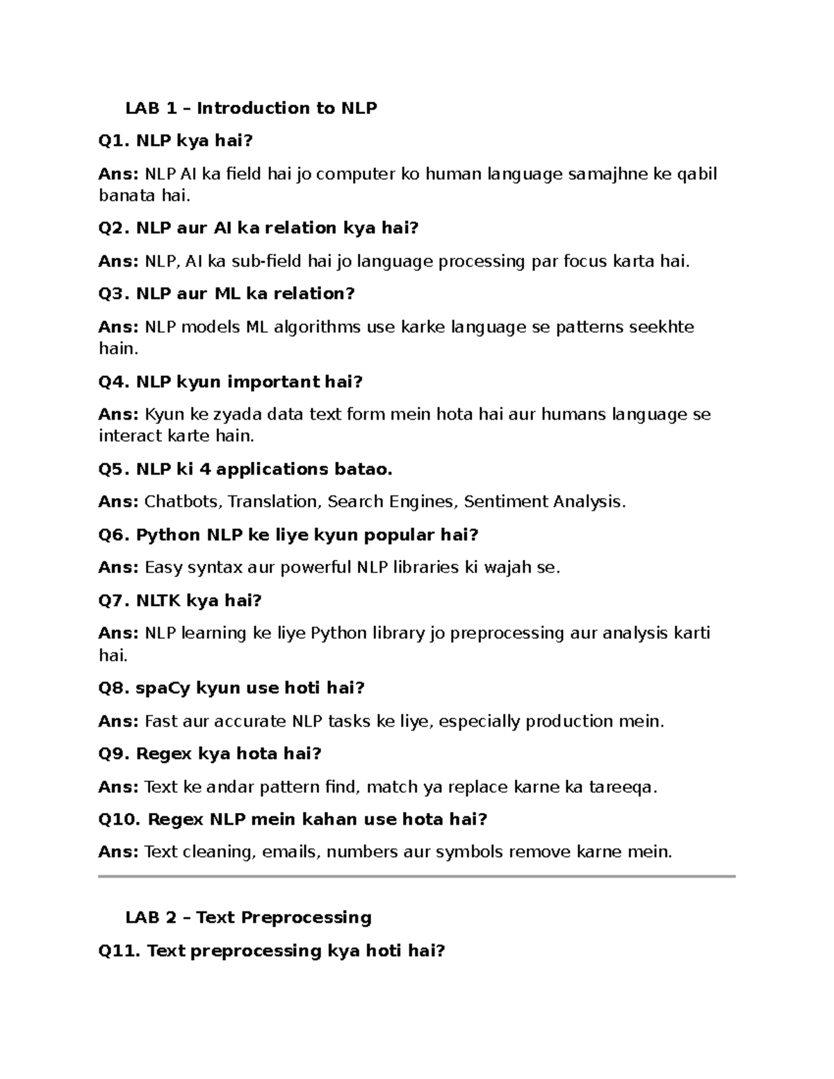 LAB Viva Questions Notes on NLP Concepts and Techniques - Studocu