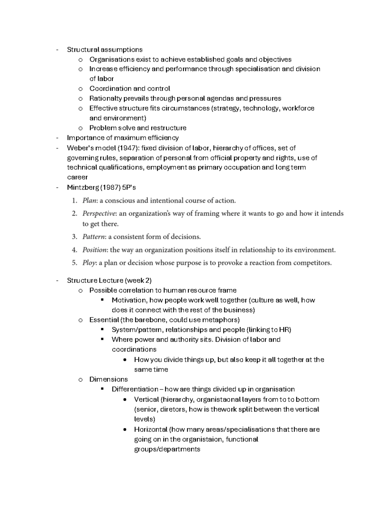 structure week 2 lecture notes - Structural assumptions o Organisations ...
