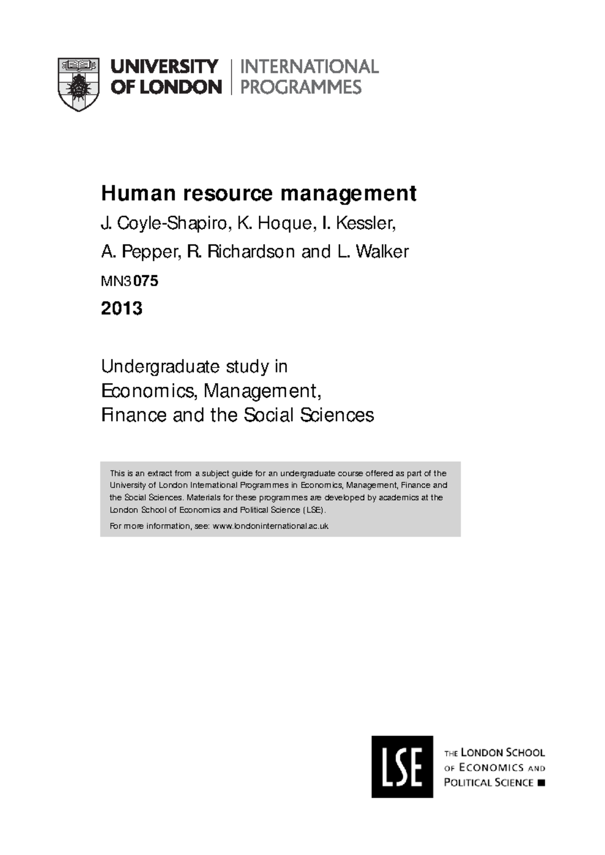 MN3075 Human Resource Management: Comprehensive Study Guide - Studocu