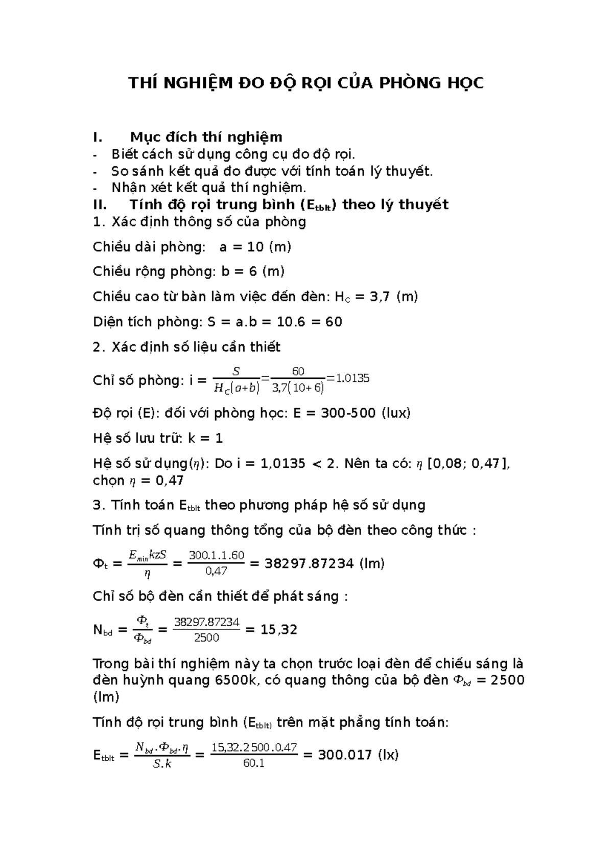THÍ NGHIỆM ĐO ĐỘ RỌI PHÒNG HỌC - KẾT QUẢ VÀ ĐÁNH GIÁ - Studocu