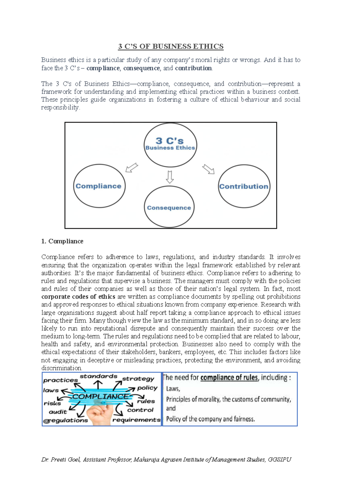 3Cs of Business Ethics: Compliance, Contribution, and Consequence - Studocu