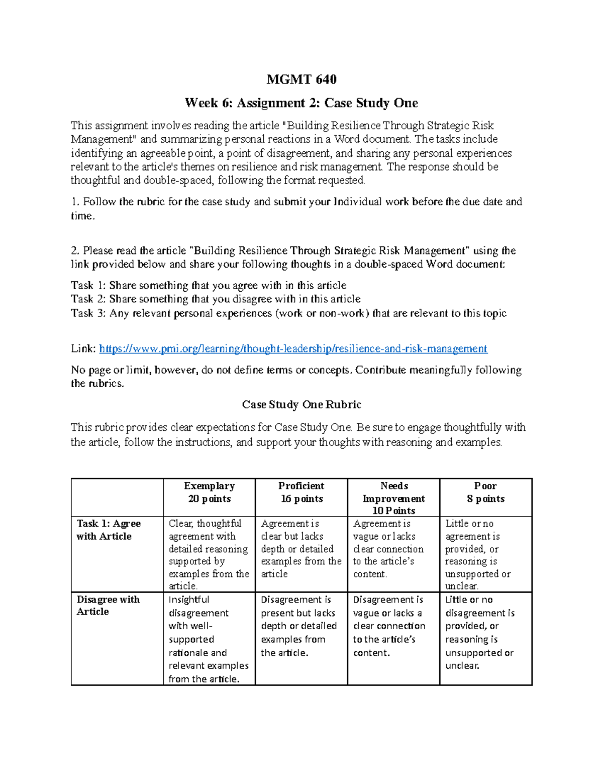 MGMT 640 Week 6: Case Study One on Resilience and Risk Management - Studocu