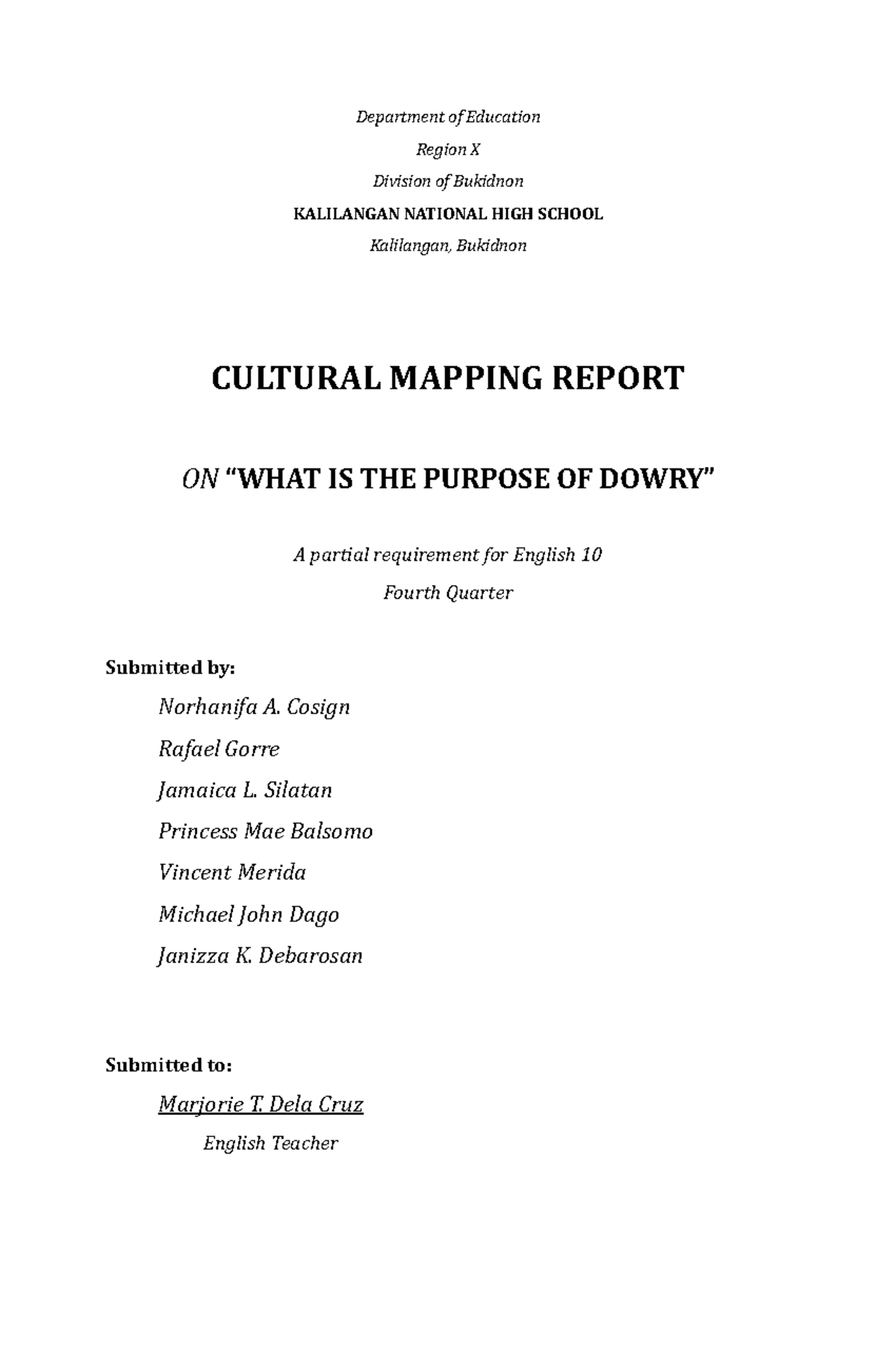 Cultural mapping report (edited) - Department of Education Region X ...
