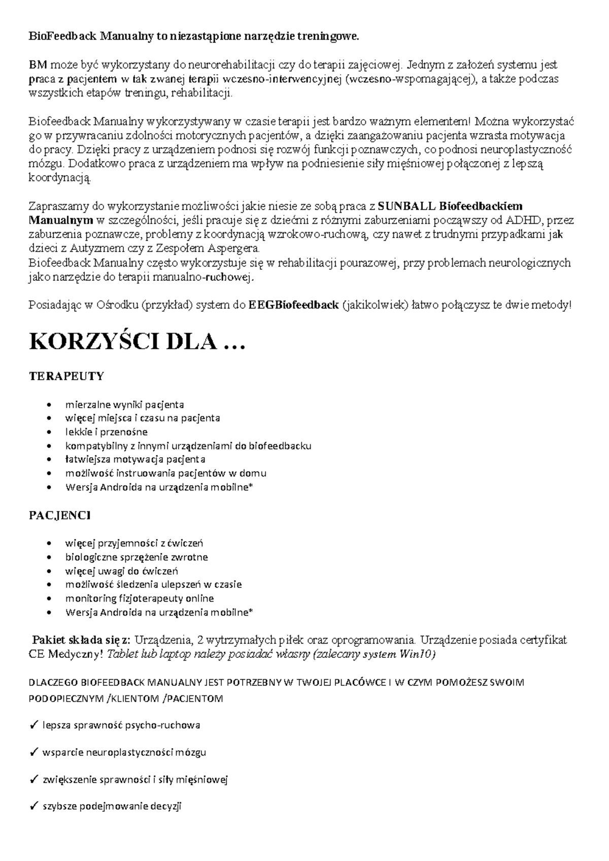Bio Feedback Manualny - BM może być wykorzystany do neurorehabilitacji ...
