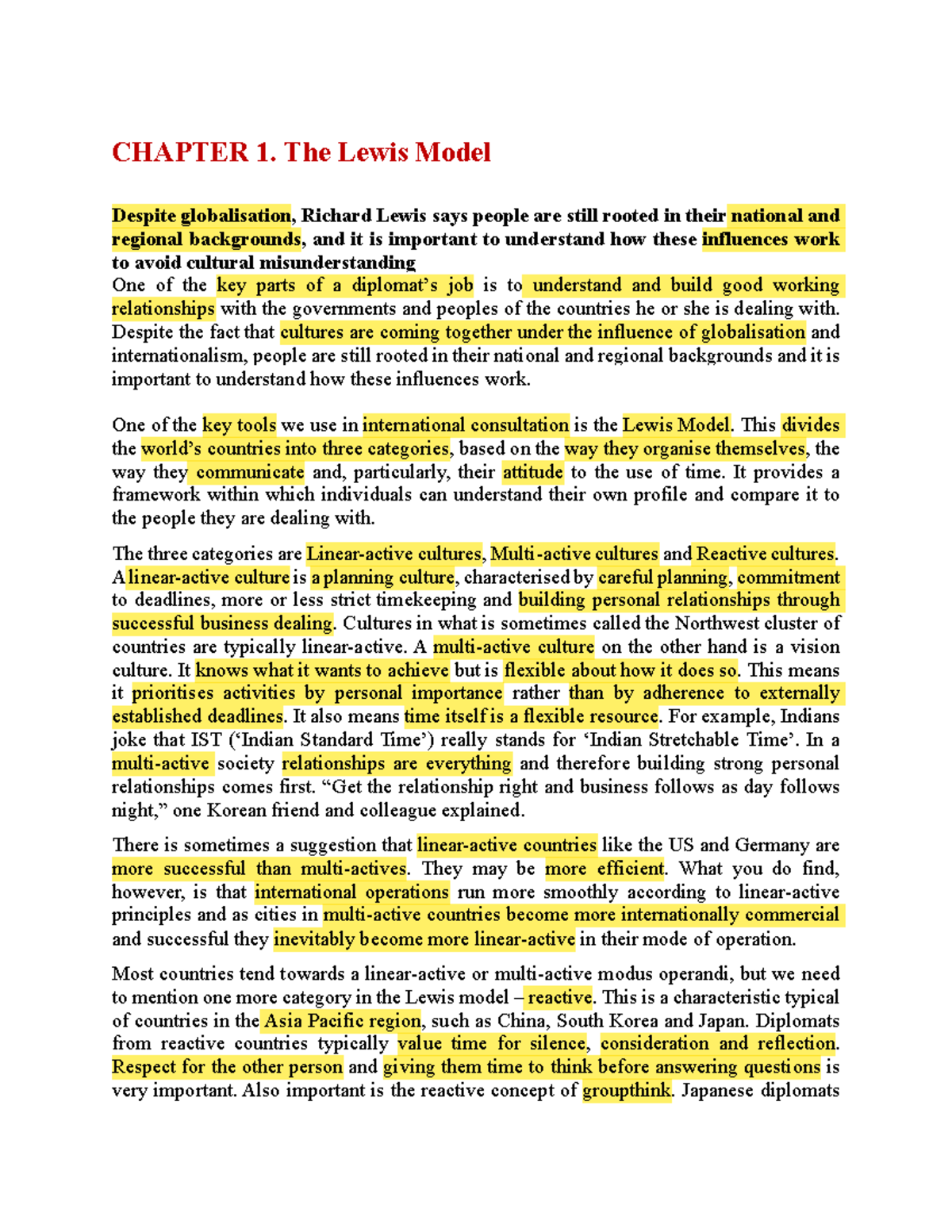 CHAPTER 1: Understanding the Lewis Model in Cultural Contexts - Studocu