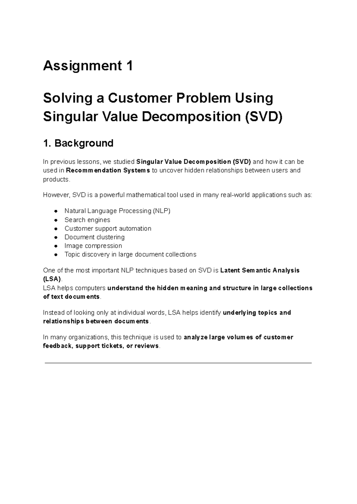 Assignment 1: Analyzing Customer Complaints with SVD and LSA - Studocu