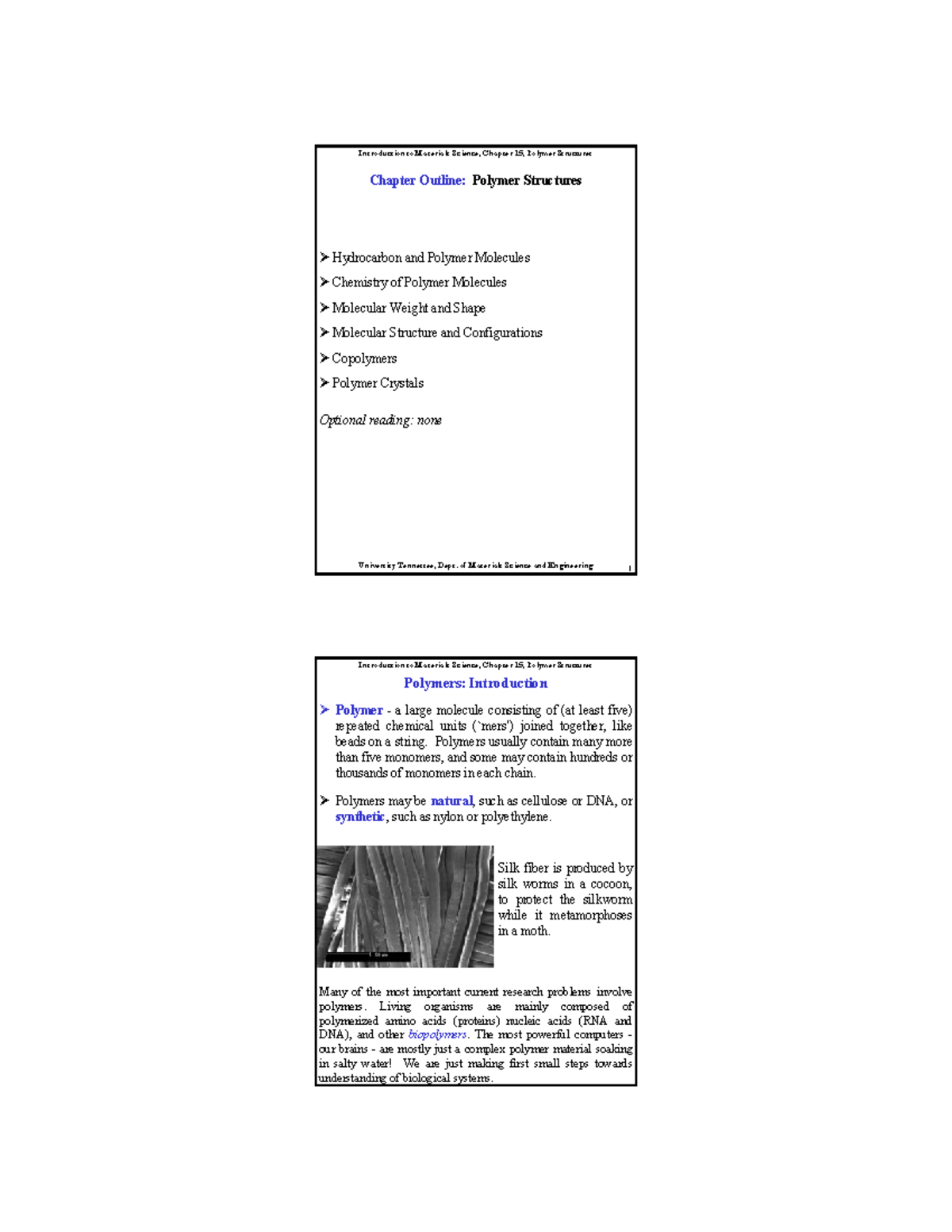 Chapter 15 Polymers - Lecture Notes from 8 to 10: Structures and ...