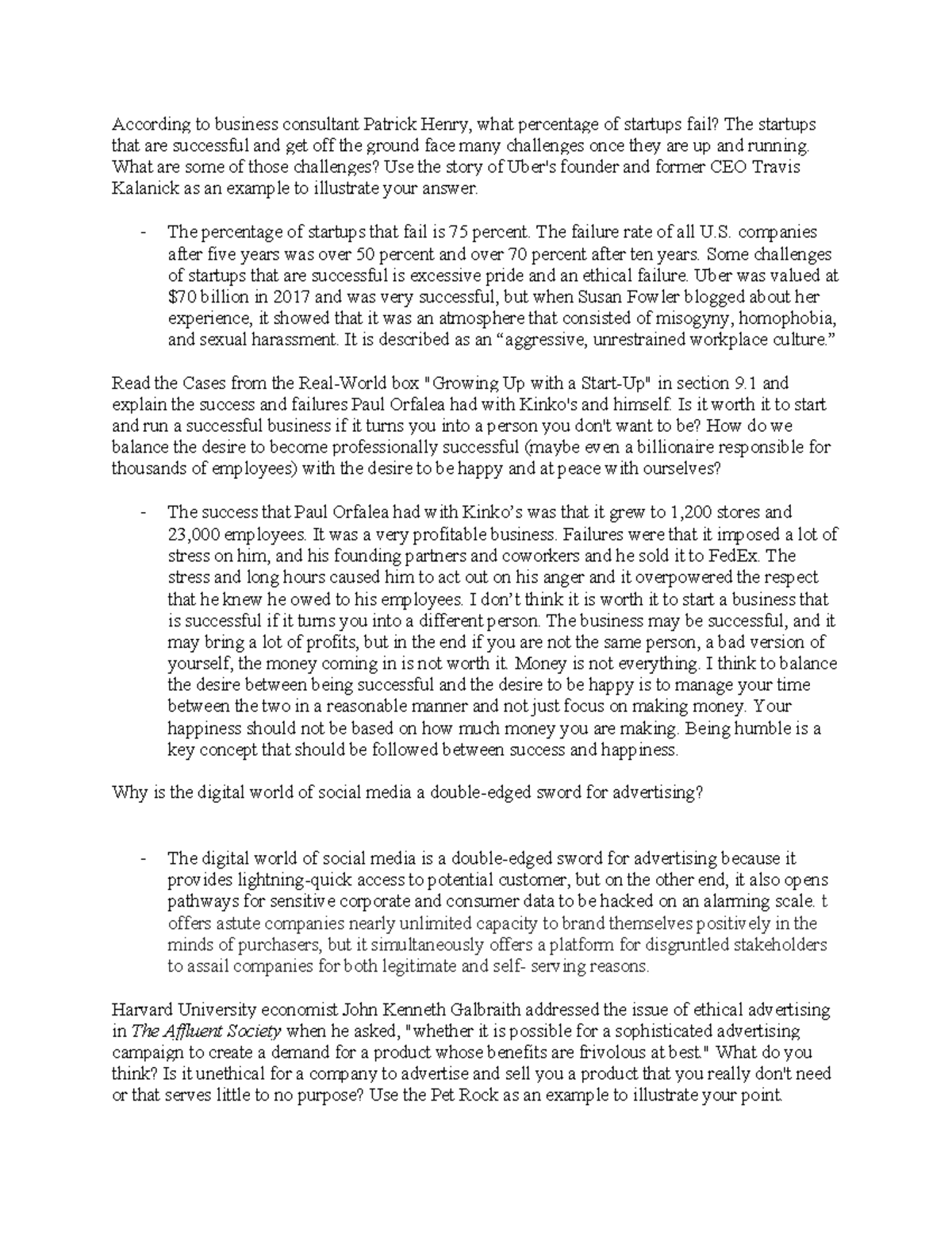 Chapter 9 Test - Ethics in the Workplace and Start-Up Challenges - Studocu