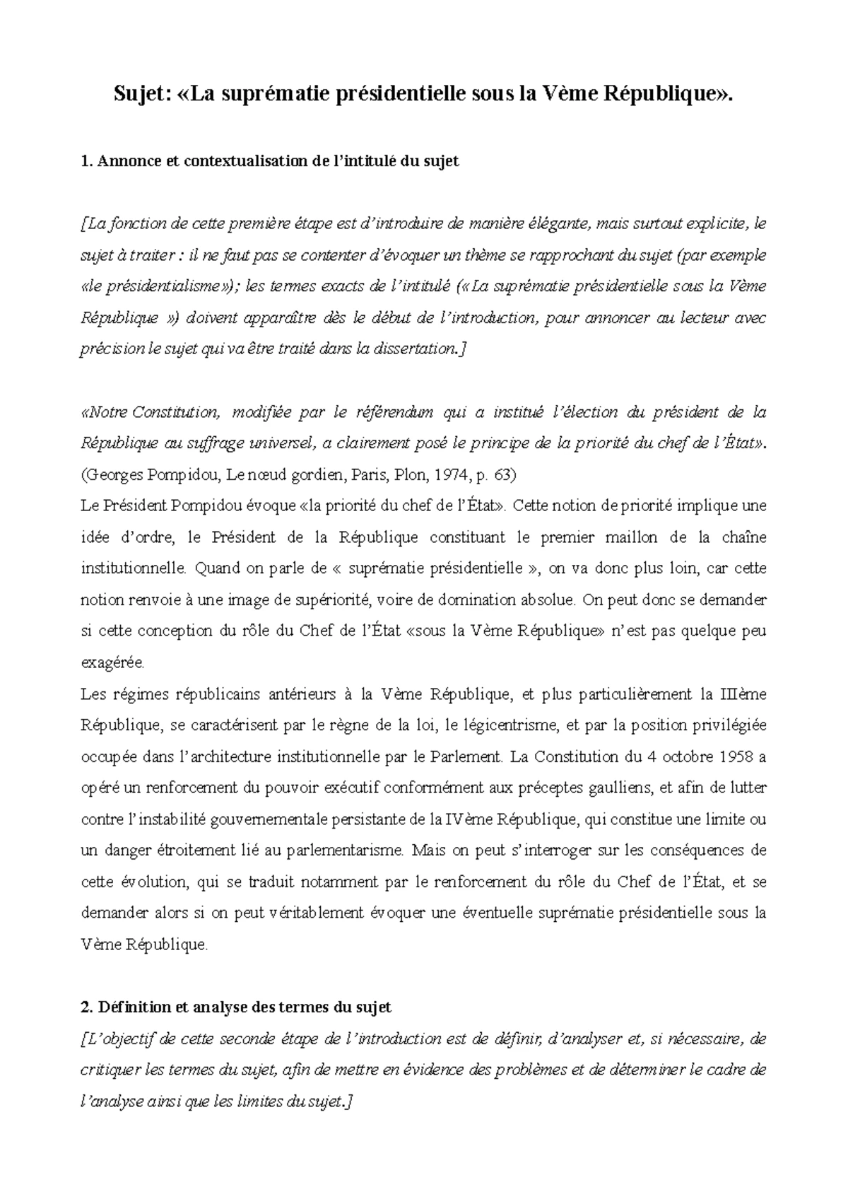 TD 4 - Dissertation : Rôle du Premier Ministre sous la Vème République ...