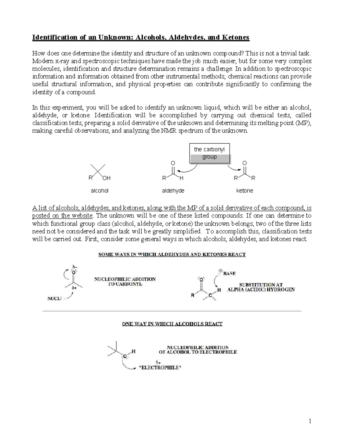 Identification of Unknown Compounds: Alcohols, Aldehydes, and Ketones ...