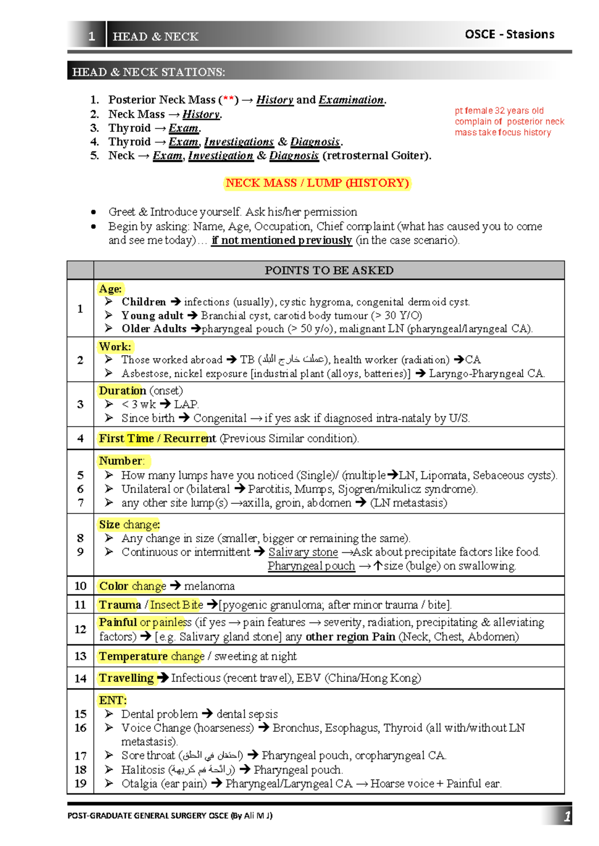 OSCE Stations: Comprehensive Guide for Head and Neck Examination - Studocu