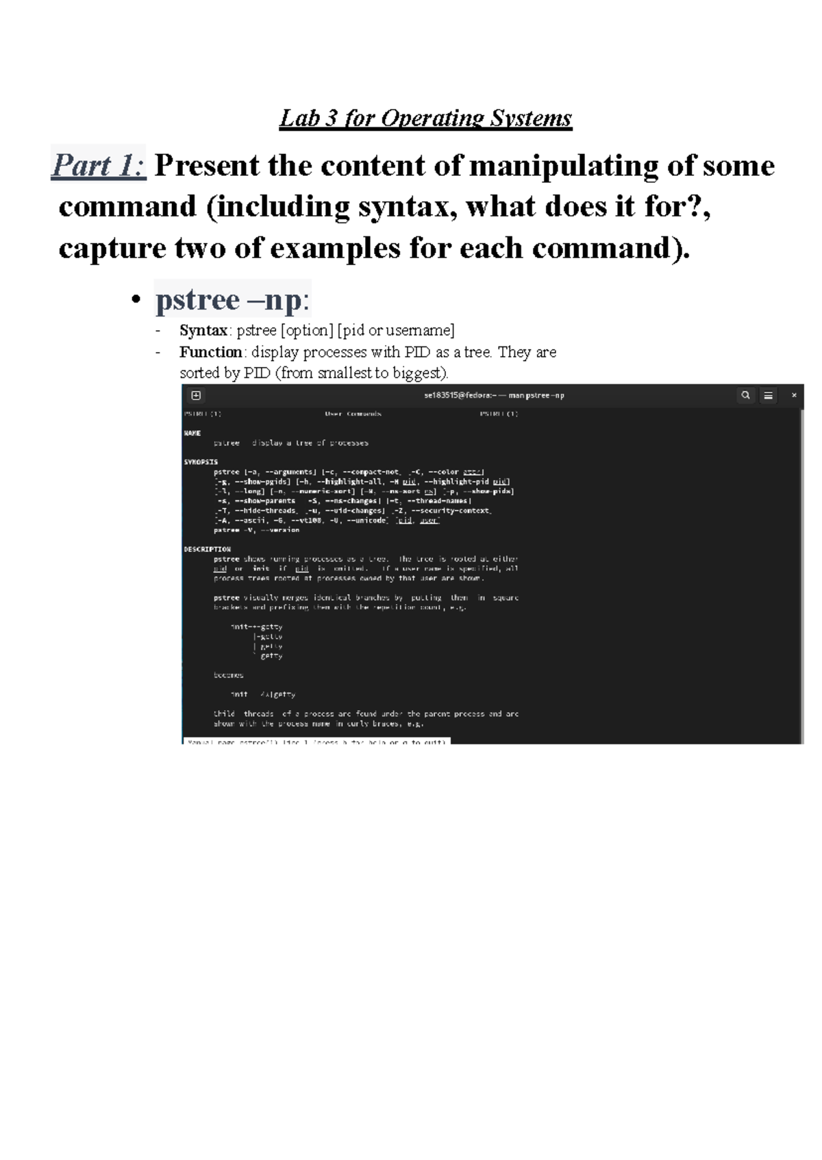 Lab 3 - Lab 3 for Operating Systems Part 1: Present the content of ...