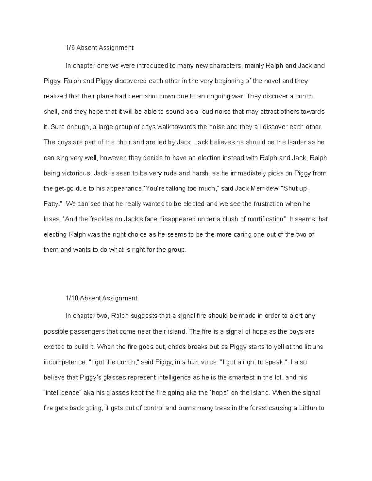 ENG 101: Absent Assignment Analysis of Chapters 1-3 - Studocu