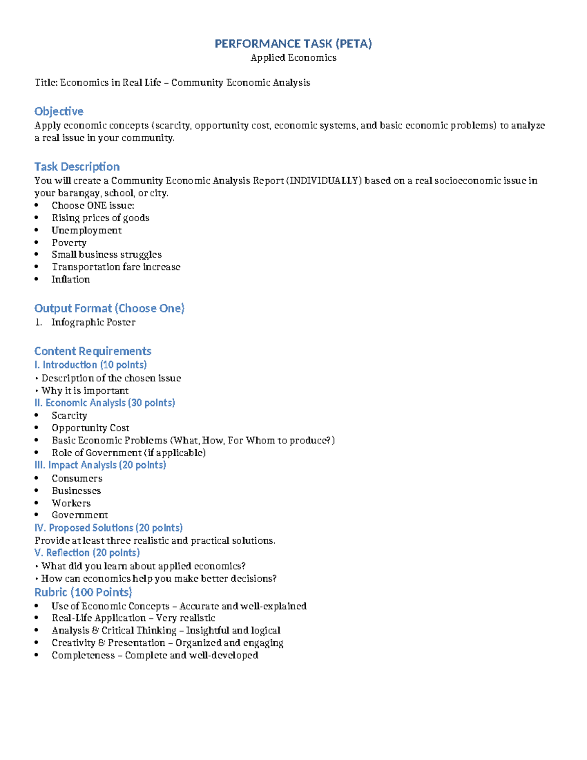 Applied Economics PETA: Community Economic Analysis Report - Studocu