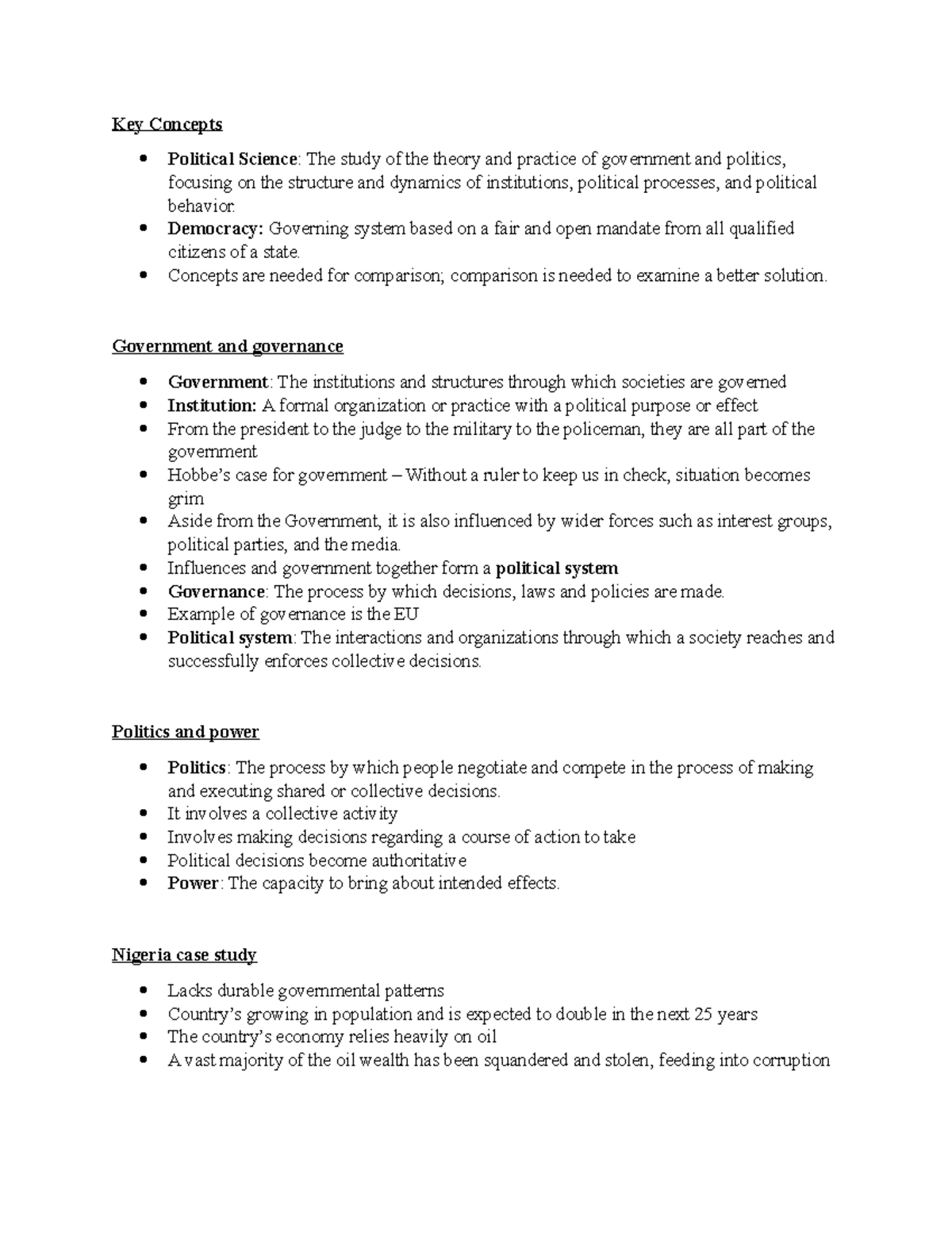 Political Science Week 1 Reading Notes: Governance, Politics & Power ...