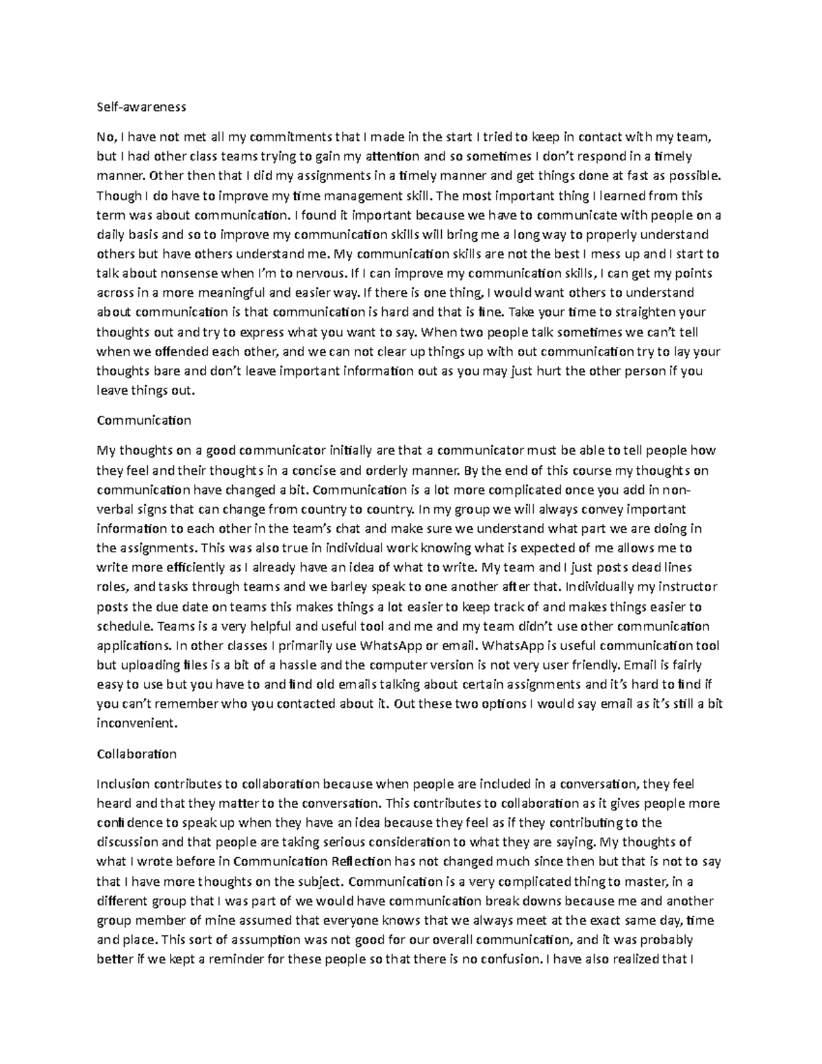 Final Reflection on Communication and Collaboration Skills - Studocu