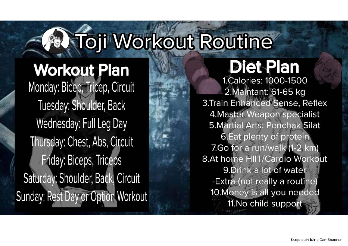 Toji Workout Routine & Diet Plan: Weekly Schedule & Tips - Studocu