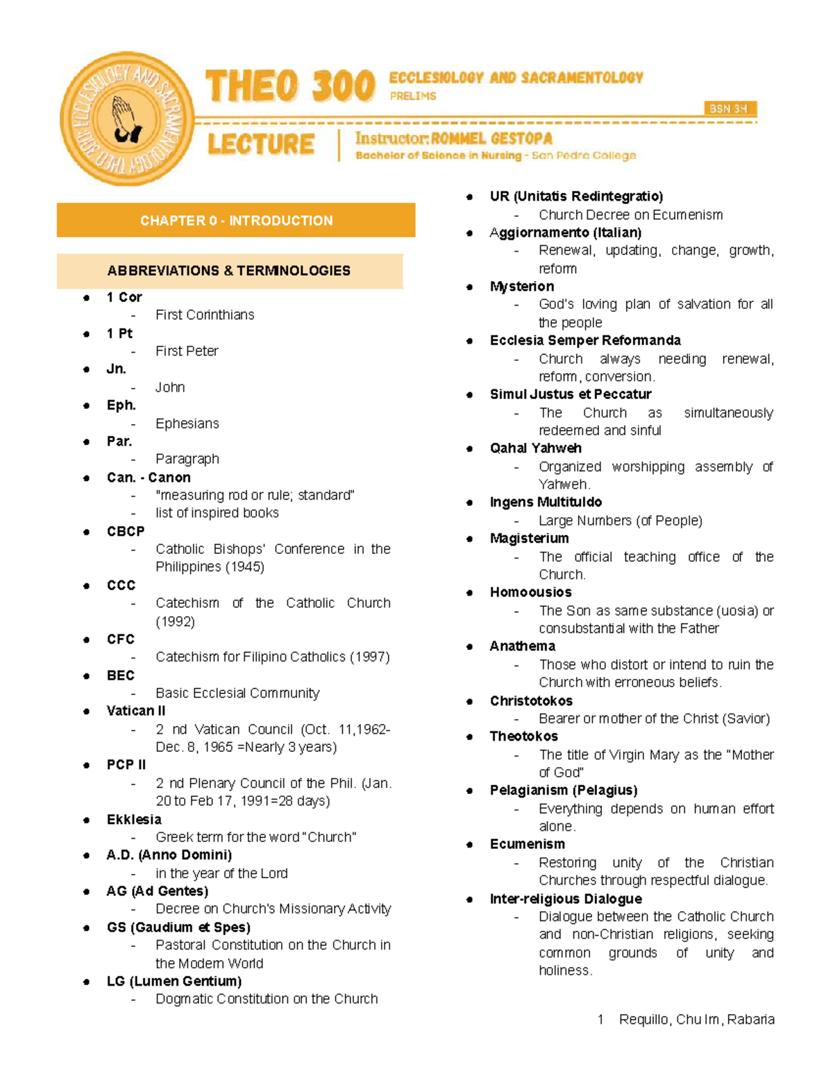 THEO-300: Chapter 0 - Introduction to Key Terms and Concepts - Studocu