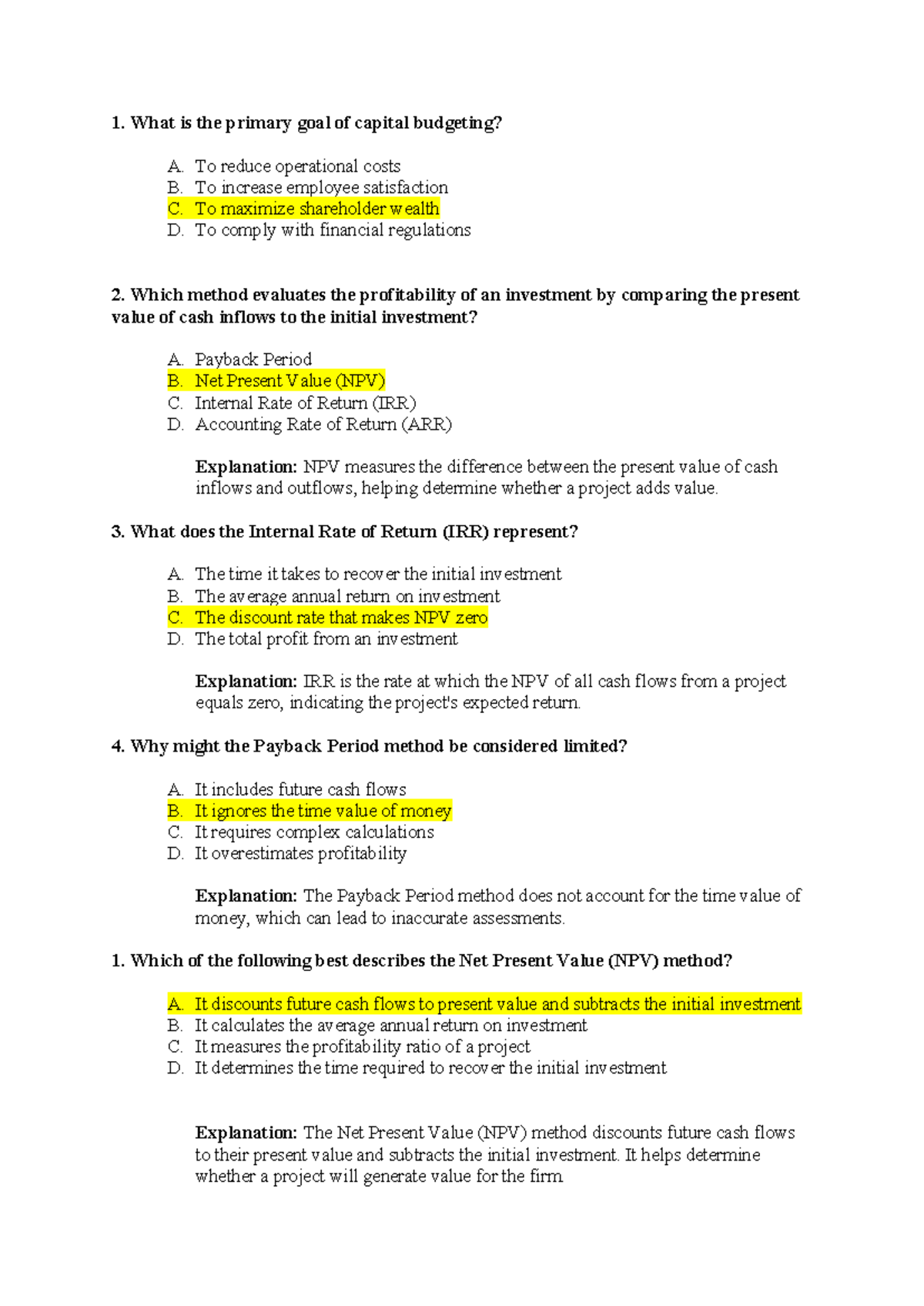 Capital Budgeting Concepts and Techniques - Session 6 - Studocu