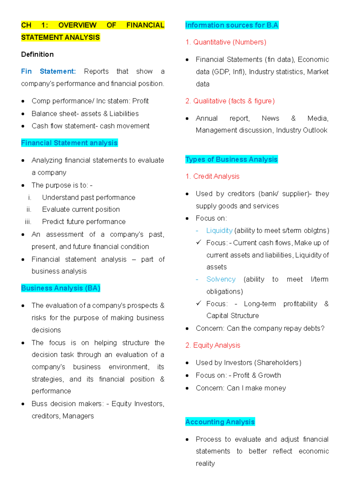 CH 1: Overview of Financial Statement Analysis - FSA Revision Notes ...