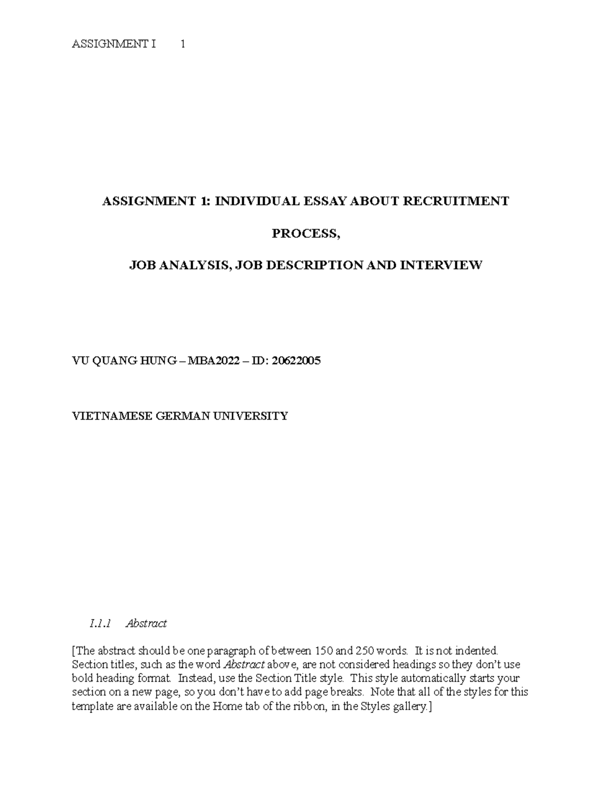 How to hire in Engineering field - ASSIGNMENT 1: INDIVIDUAL ESSAY ABOUT ...